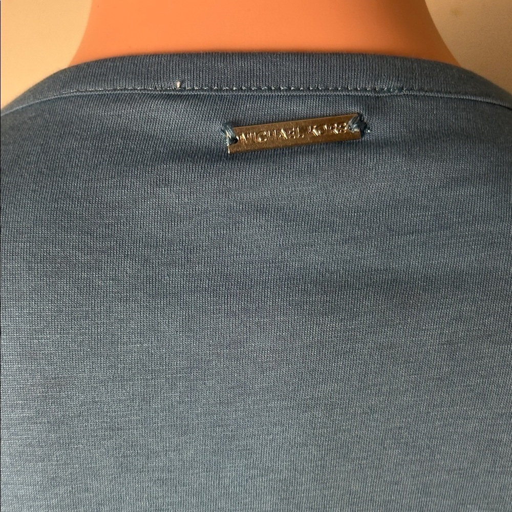 Michael Kors Women's Long Sleeve Blue Top w Silver Embellished Neckline Size M - Picture 6 of 10